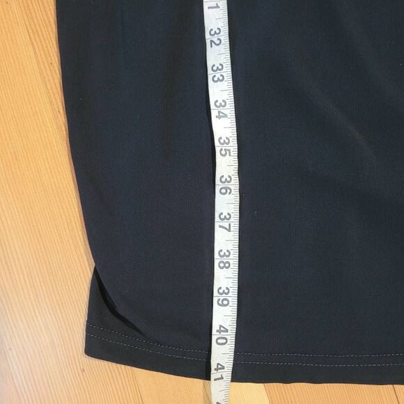 Vintage 90s large black off the shoulder midi dress slinky fabric goth minimalis - Picture 6 of 11